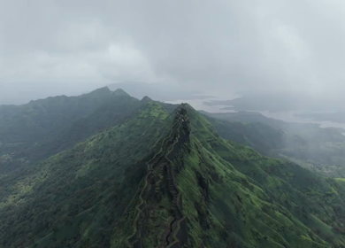 Aerial View of Rajgad Fort and Lush Sahyadri Mountains Maharashtra