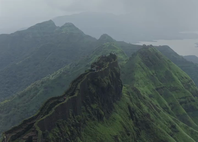 Aerial View of Rajgad Fort and Lush Sahyadri Mountains Maharashtra