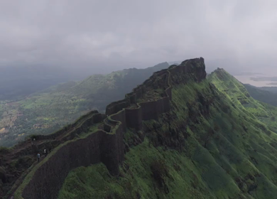 Aerial View of Rajgad Fort and Lush Sahyadri Mountains Maharashtra