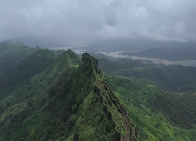 Aerial View of Rajgad Fort and Lush Sahyadri Mountains Maharashtra