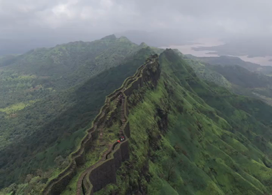 Aerial View of Rajgad Fort and Lush Sahyadri Mountains Maharashtra