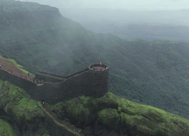 Aerial View of Rajgad Fort and Lush Sahyadri Mountains Maharashtra