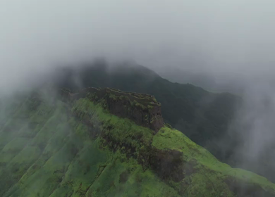 Aerial View of Rajgad Fort and Lush Sahyadri Mountains Maharashtra