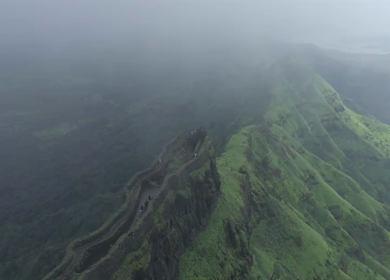 Aerial View of Rajgad Fort and Lush Sahyadri Mountains Maharashtra
