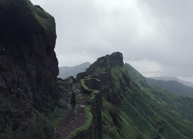 Aerial View of Rajgad Fort and Lush Sahyadri Mountains Maharashtra
