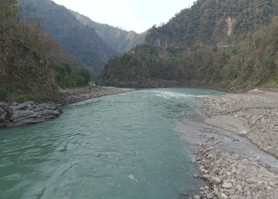 Aerial View of River Valley Near Devprayag Uttarakhand India