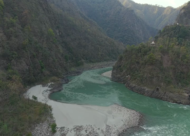 Aerial View of River Valley Near Devprayag Uttarakhand India