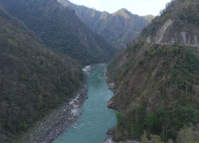 Aerial View of River Valley Near Devprayag Uttarakhand India