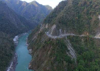Aerial View of River Valley Near Devprayag Uttarakhand India