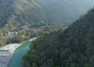 Aerial View of River Valley Near Devprayag Uttarakhand India