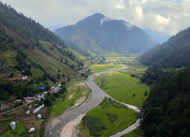 Aerial View of River Valley and Rural Landscape in Arunachal Pradesh India
