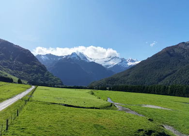 Aerial View of Road to Rob Roy Glacier Through Mount Aspiring Valley New Zealand
