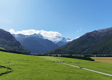 Aerial View of Road to Rob Roy Glacier Through Mount Aspiring Valley New Zealand