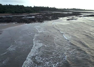 Aerial View of Rocky Coastline and Arabian Sea at Sunset Maharashtra