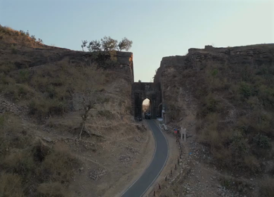 Aerial View of Rocky Landscape and Road Cutting in Chanderi Madhya Pradesh
