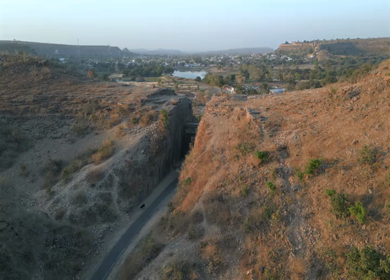 Aerial View of Rocky Landscape and Road Cutting in Chanderi Madhya Pradesh