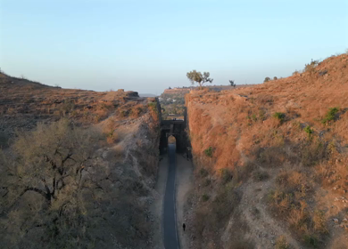 Aerial View of Rocky Landscape and Road Cutting in Chanderi Madhya Pradesh