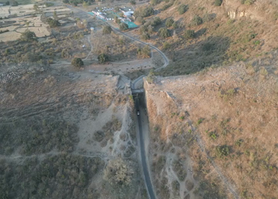 Aerial View of Rocky Landscape and Road Cutting in Chanderi Madhya Pradesh