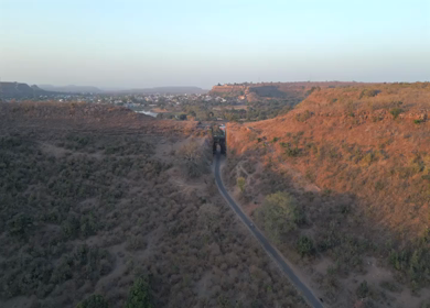 Aerial View of Rocky Landscape and Road Cutting in Chanderi Madhya Pradesh