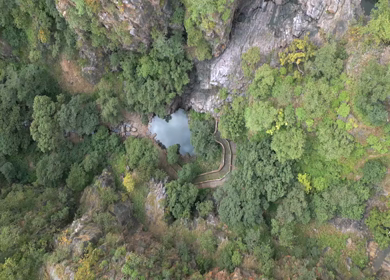 Aerial View of Rocky Stream and Lush Forest Landscape Pratapgarh Rajasthan India