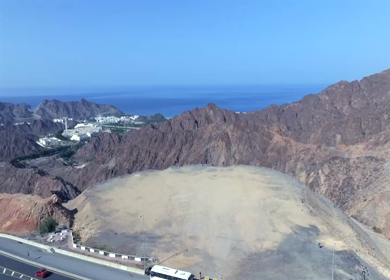 Aerial View of Rugged Mountains and Gulf of Oman Coastline Muscat Oman