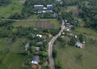 Aerial View of Rural Hiriwadunna with Sigiriya and Pidurangala Rocks Sri Lanka