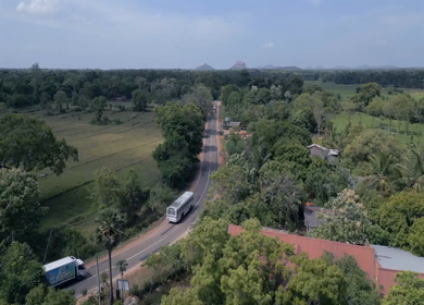Aerial View of Rural Hiriwadunna with Sigiriya and Pidurangala Rocks Sri Lanka