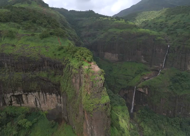 Aerial View of Salavi Ghat Cliff and Waterfall Maharashtra India