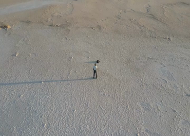 Aerial View of Salt Marsh Landscape and Coastal Road in Rann of Kutch Gujarat India