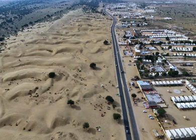 Aerial View of Sam Sand Dunes and Desert Resorts in Jaisalmer Rajasthan India
