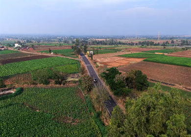 Aerial View of Samruddhi Mahamarg Through Rural Maharashtra, India
