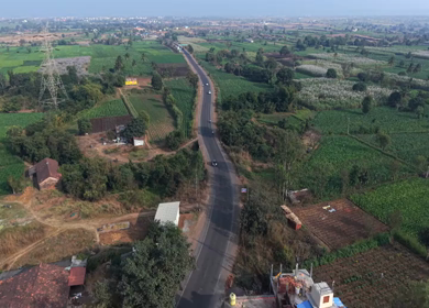 Aerial View of Samruddhi Mahamarg Through Rural Maharashtra, India