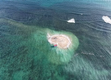 Aerial View of Sandbar Island and Turquoise Sea at Erwadi Tamil Nadu India