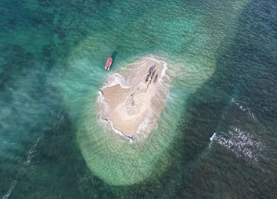 Aerial View of Sandbar Island and Turquoise Sea at Erwadi Tamil Nadu India