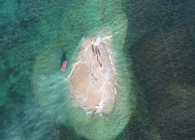 Aerial View of Sandbar Island and Turquoise Sea at Erwadi Tamil Nadu India