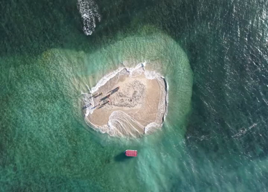 Aerial View of Sandbar Island and Turquoise Sea at Erwadi Tamil Nadu India