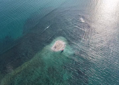 Aerial View of Sandbar Island and Turquoise Sea at Erwadi Tamil Nadu India