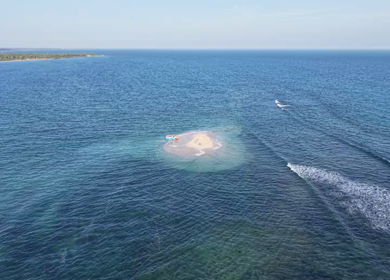Aerial View of Sandbar Island and Turquoise Sea at Erwadi Tamil Nadu India