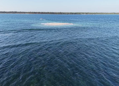 Aerial View of Sandbar Island and Turquoise Sea at Erwadi Tamil Nadu India