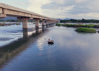 Aerial View of Satthegala Kaveri River Bridge and Hills Karnataka India