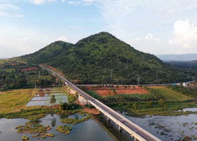 Aerial View of Satthegala Kaveri River Bridge and Hills Karnataka India