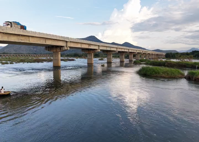 Aerial View of Satthegala Kaveri River Bridge and Hills Karnataka India