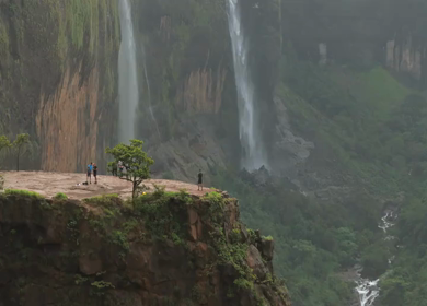 Aerial View of Savlya Ghat Tamhini Ghat Waterfalls and Sahyadri Mountains Maharashtra India