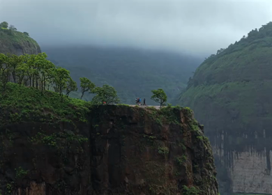 Aerial View of Savlya Ghat Tamhini Ghat Waterfalls and Sahyadri Mountains Maharashtra India