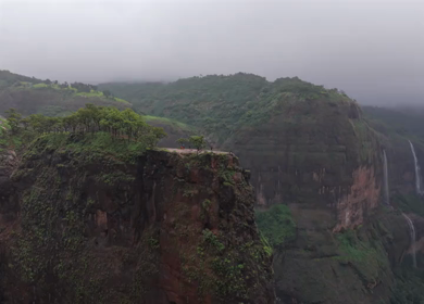 Aerial View of Savlya Ghat Tamhini Ghat Waterfalls and Sahyadri Mountains Maharashtra India