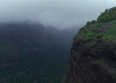 Aerial View of Savlya Ghat Tamhini Ghat Waterfalls and Sahyadri Mountains Maharashtra India