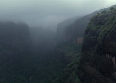 Aerial View of Savlya Ghat Tamhini Ghat Waterfalls and Sahyadri Mountains Maharashtra India