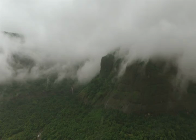 Aerial View of Savlya Ghat Tamhini Ghat Waterfalls and Sahyadri Mountains Maharashtra India