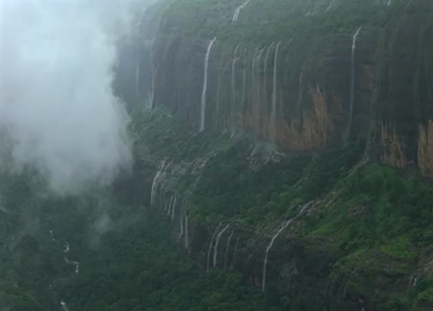 Aerial View of Savlya Ghat Tamhini Ghat Waterfalls and Sahyadri Mountains Maharashtra India