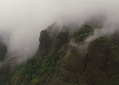 Aerial View of Savlya Ghat Tamhini Ghat Waterfalls and Sahyadri Mountains Maharashtra India